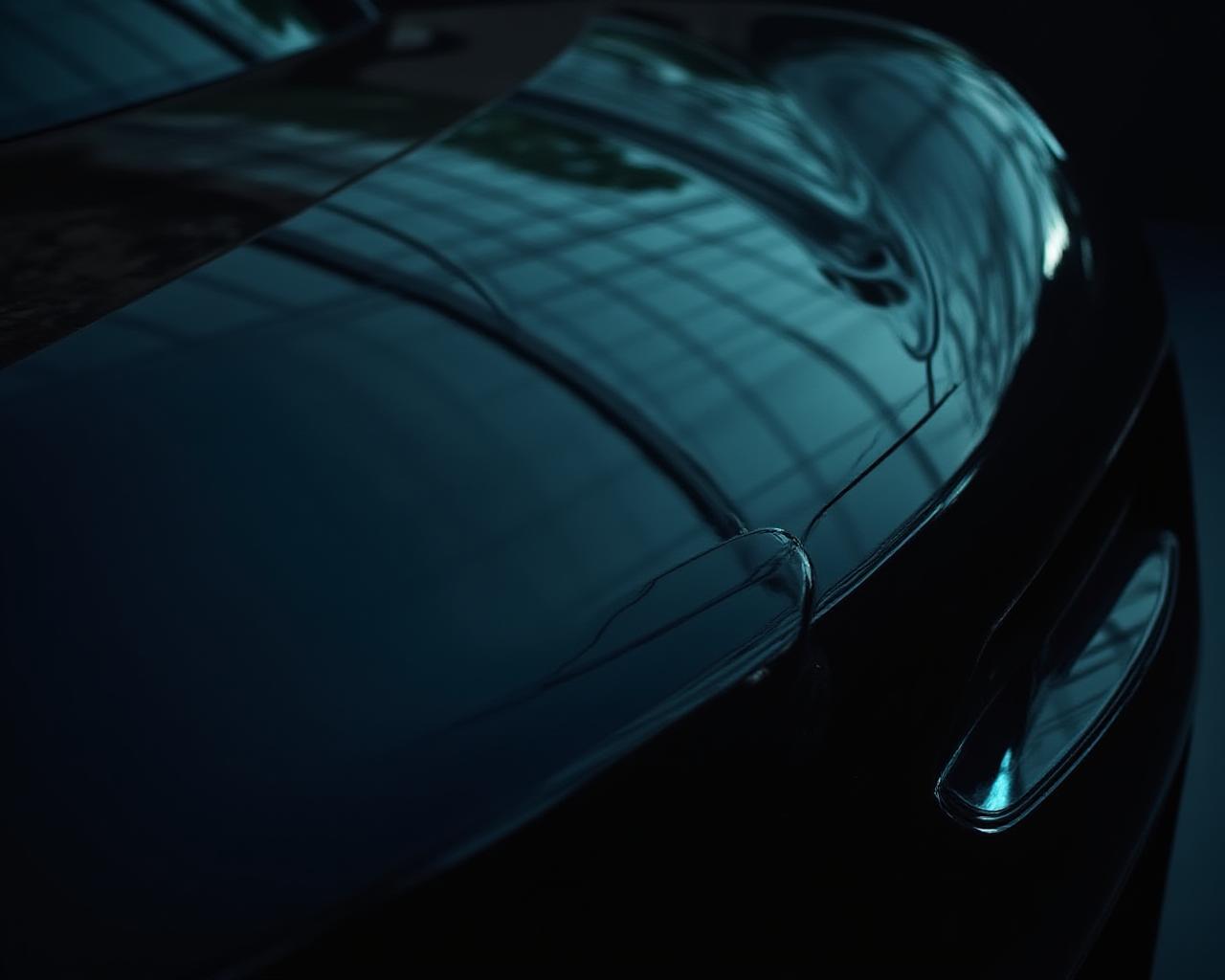 Nahaufnahme einer professionellen Keramikversiegelung auf schwarzem Lack